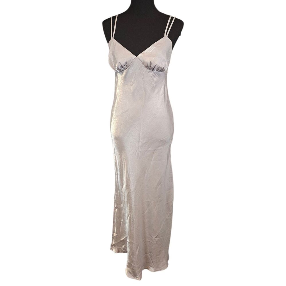 Wild Fable Silver Metallic Slip Dress Bias Cut Y2K Minimalist Small